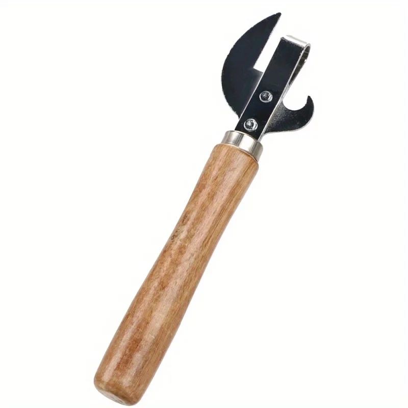 Easy Grip Manual Can Opener Wooden Handle Safe Smooth Cut Jar & Bottle Opener Heavy Duty Kitchen Tool for Home Bar