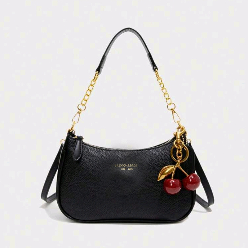 Light Luxury Cherry Pendant Shoulder Bag Elegant Casual Dumpling Design Underarm Bag for Women