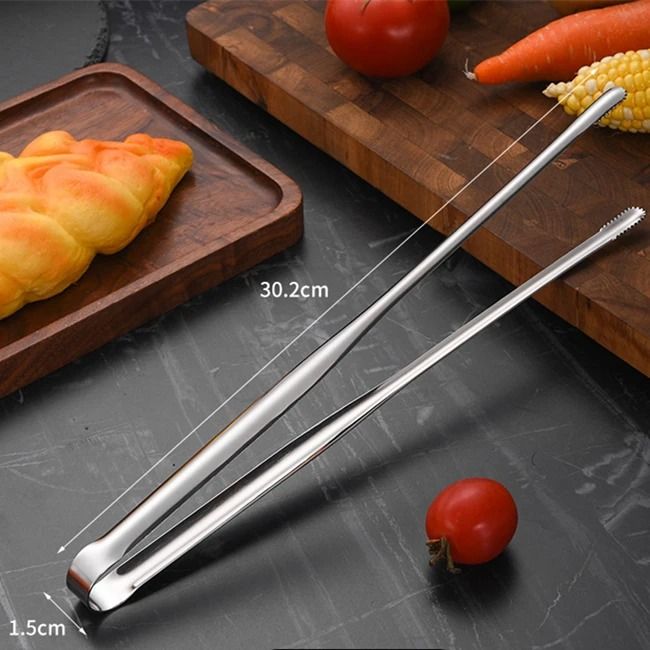 Stainless Steel Grill Tongs Food Clip BBQ Steak Bread Tong Cooking Utensil Non-Slip Kitchen Gadget