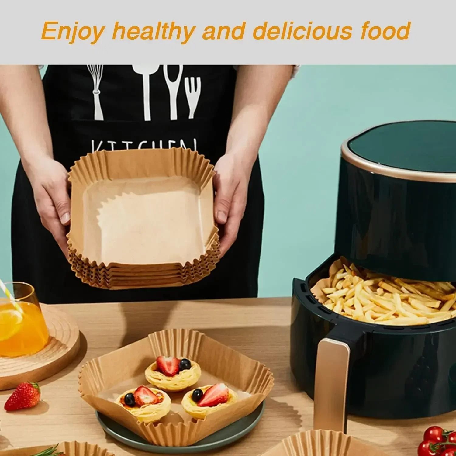 Disposable Air Fryer Paper Liners Oil Absorbing Non Stick 100 Piece Set