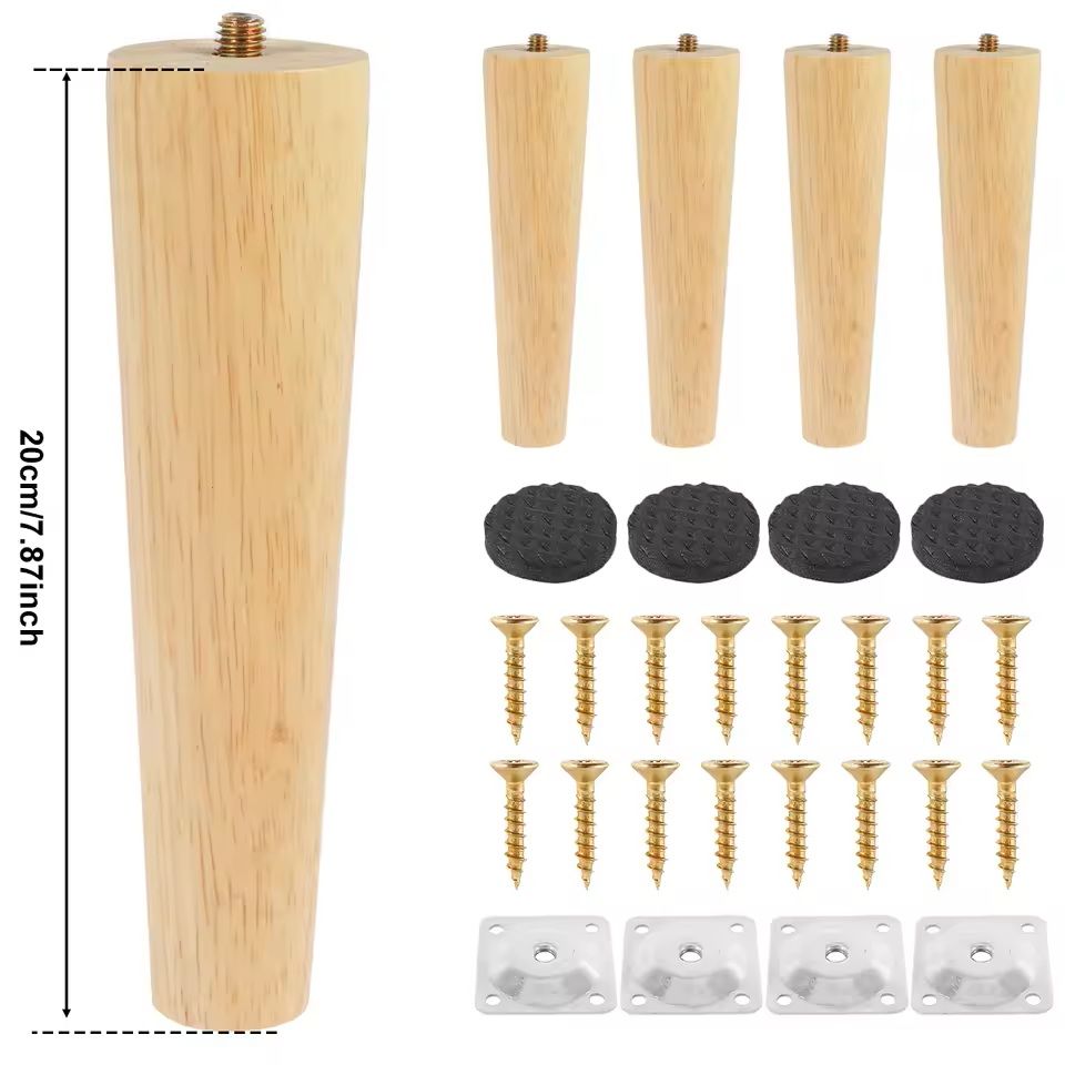Wooden Furniture Legs Set of 4 Solid Wood Replacement Feet Slanted or Straight Style