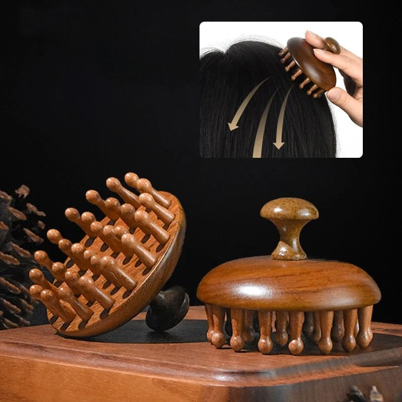 Premium Multi-Functional Wood Massage Comb – Natural Sandalwood Scalp Head Massager for Relaxation and Hair Care