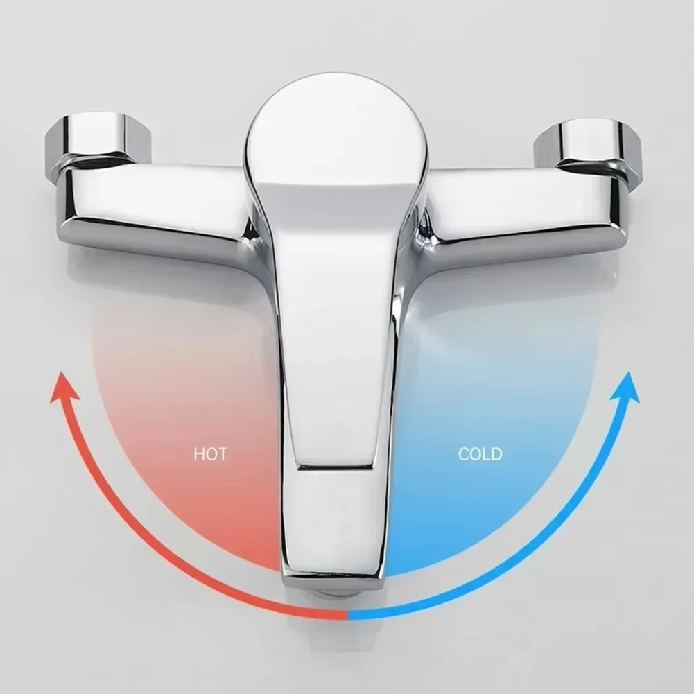 Wall Mounted Dual Spout Bathroom Faucet with Hot Cold Mixer Chrome Basin Tap