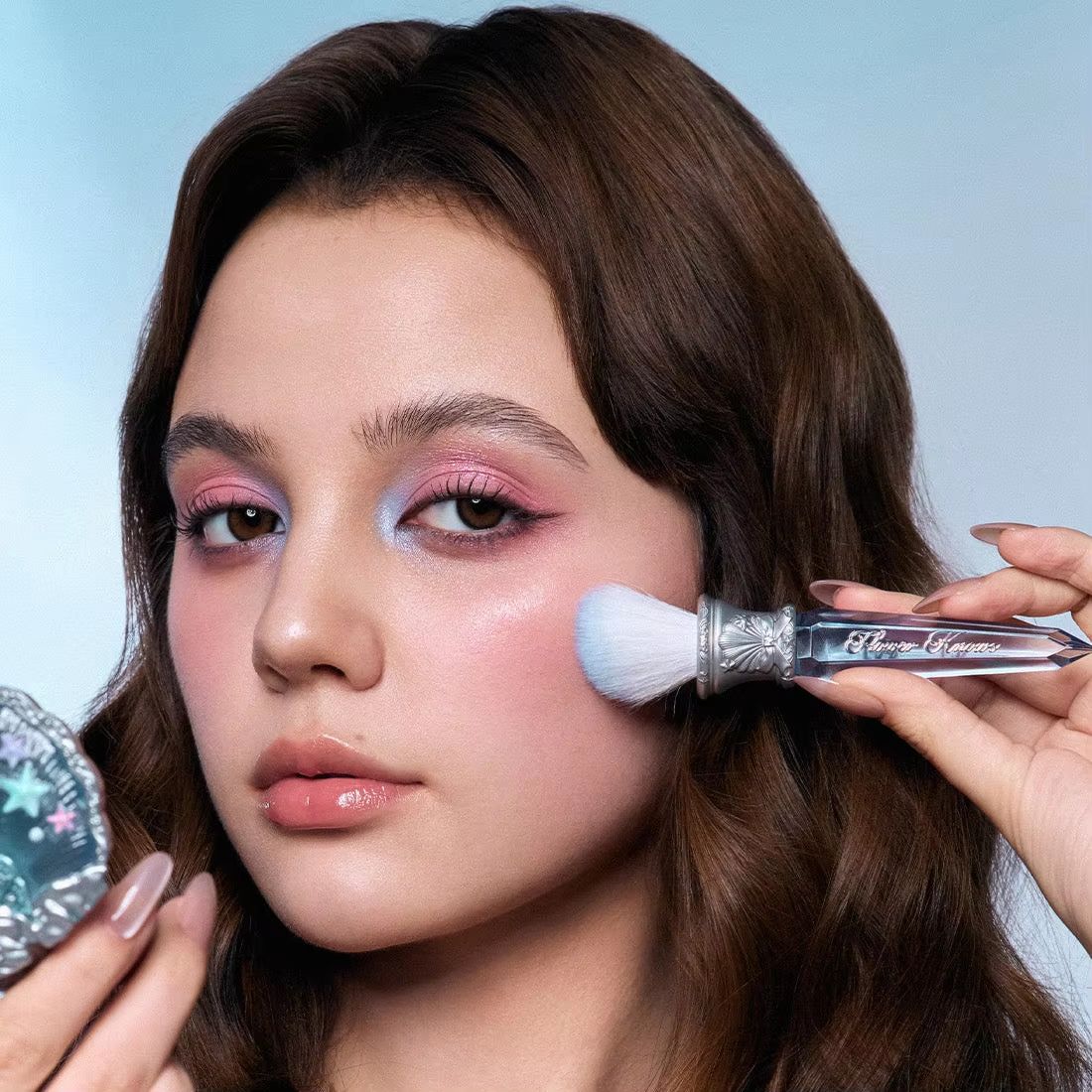 Flower Knows Shell's Jewel Angled Blush Brush Crystal Handle Contour & Highlight Makeup Brush Vegan Cruelty Free Beauty