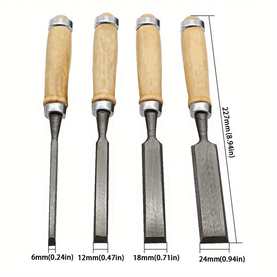 CraftEdge 4 Piece Wood Carving Chisel Set with Beech Handles for Precision Woodworking
