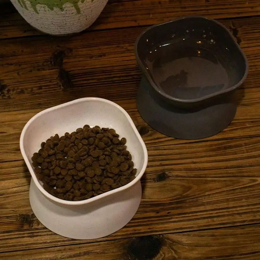Classic Neck Protection & Anti-Rollover Cat Bowl, Elevated High-Foot Plastic Pet Tableware with Large Opening