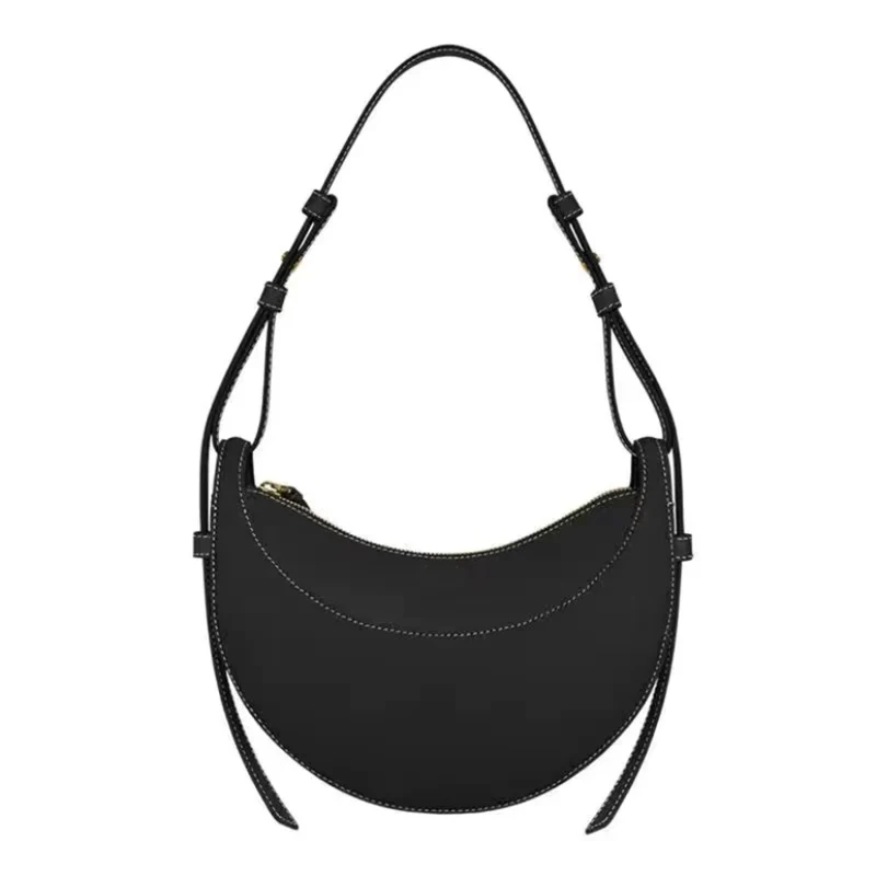 Crescent Shoulder Bag, Fashion Genuine Leather Women's Crossbody Bag with Zipper Closure