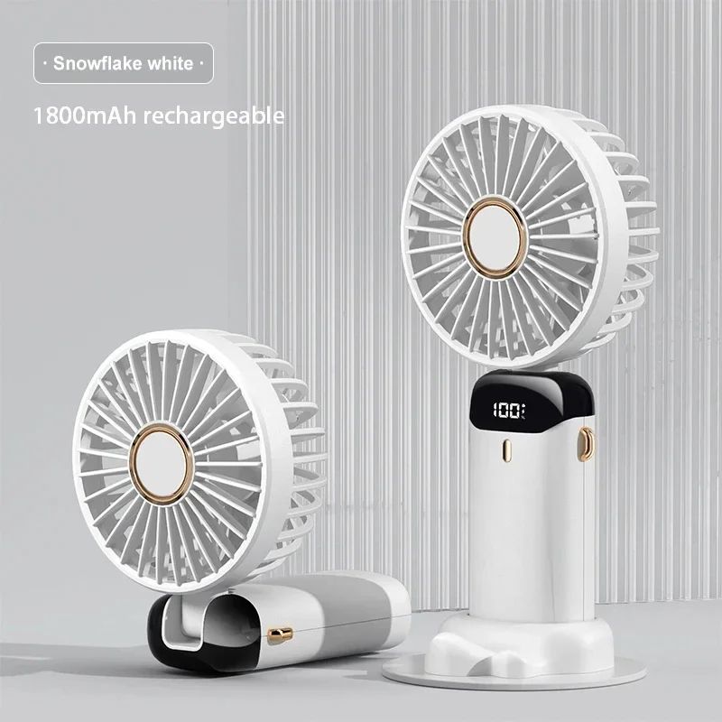 Foldable Handheld Mini Fan with Neck Hanging Design, 5 Speed USB Rechargeable Fan with Phone Stand, LED Display and 1800