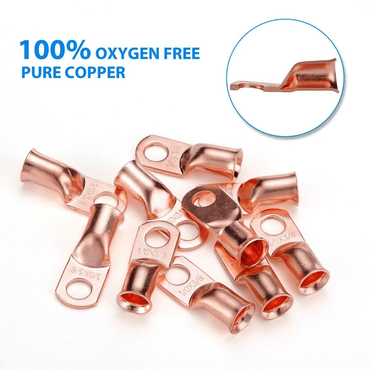 AWG Gauge Copper Lugs W/ BLACK & RED Heat Shrink Ring Terminals Wire, Crimp Connectors for Battery, Inverter, Auto Use