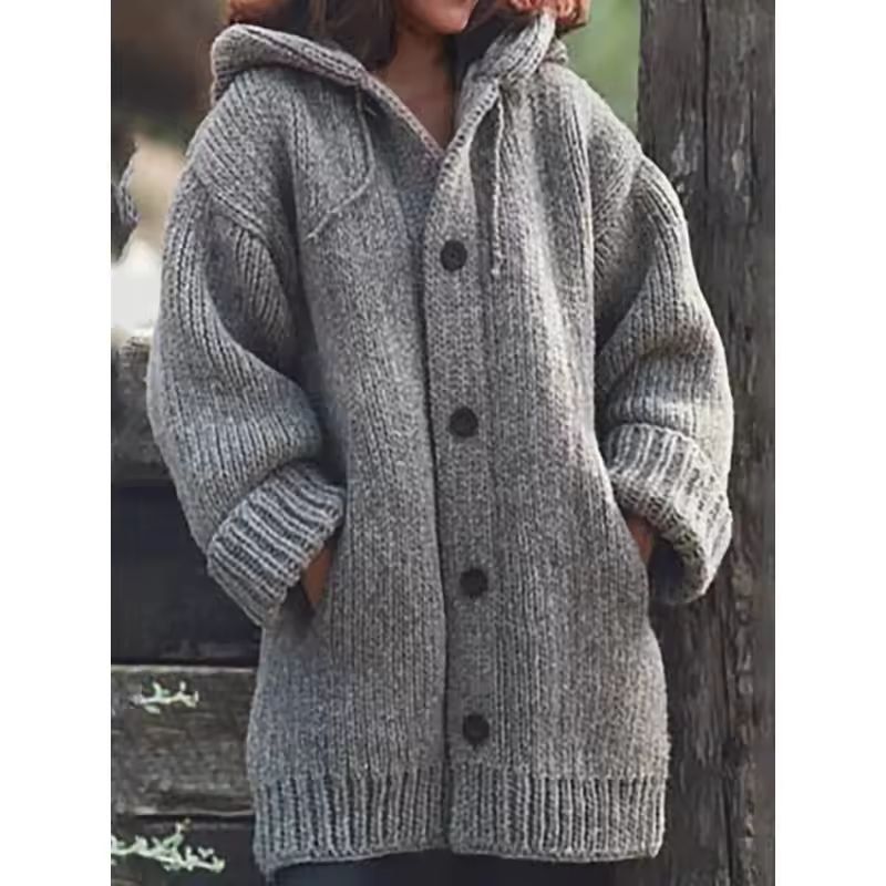 Warm Luxe Womens Chunky Knit Button-Down Cardigan Coat with Pockets