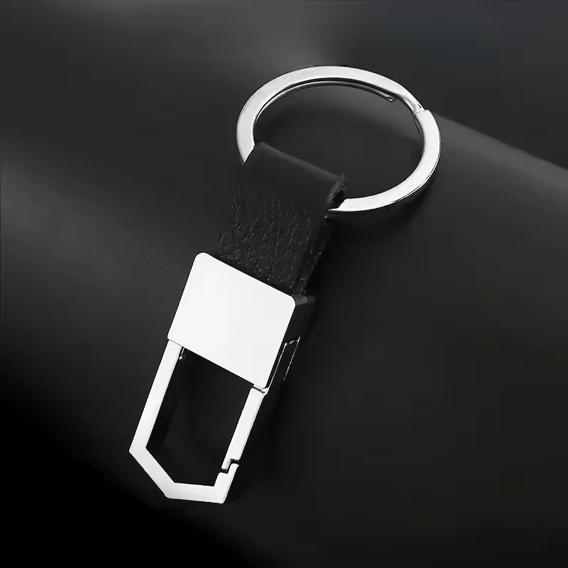 Custom Logo Leather & Metal Carabiner Keychain with Double Rings