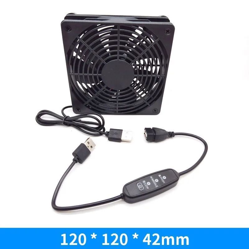 Silent 120mm USB Router Cooling Fan with Adjustable Speed Controller – Quiet Modem & TV Box Cooler
