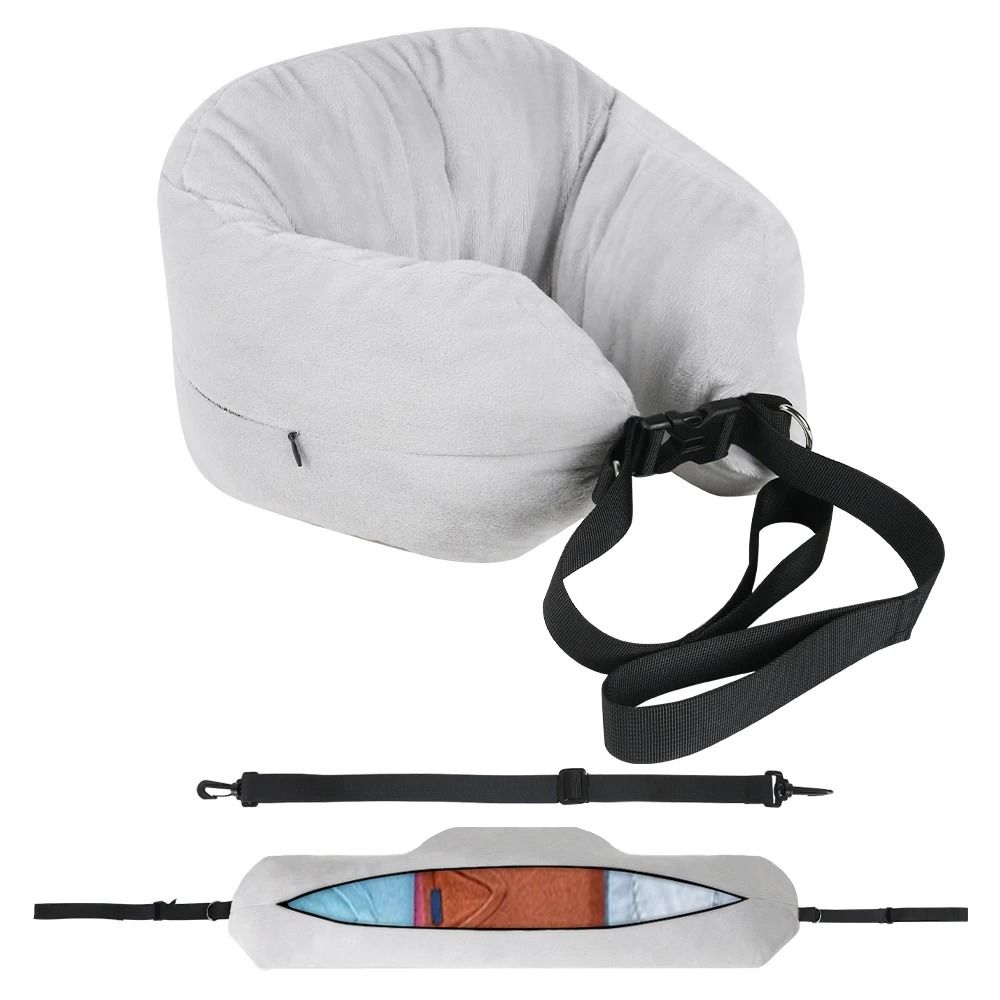 Travel Neck Pillow With Fillable Clothing Insert And Velvet Cover