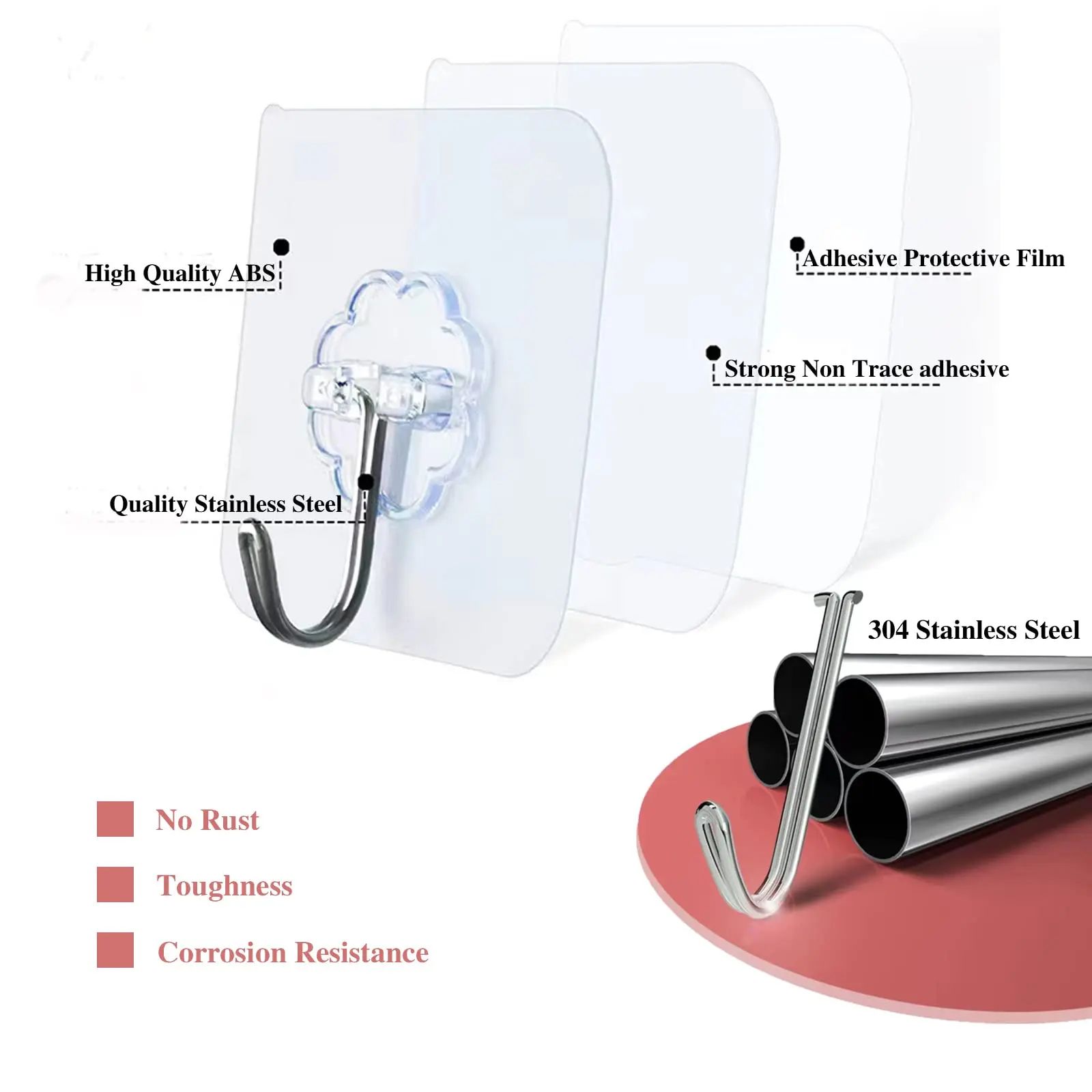 Waterproof Self Adhesive Wall Hooks Heavy Duty Sticky Hooks