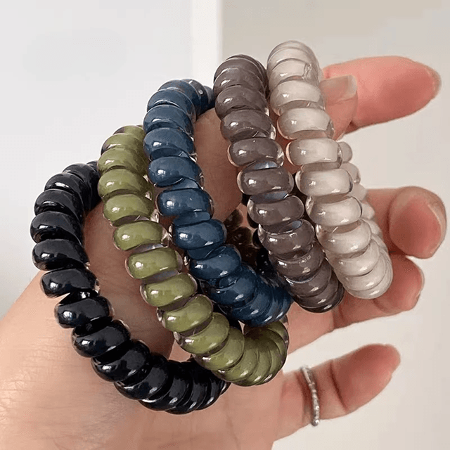Striped Spiral Hair Ties Telephone Coil Elastic Hair Bands Set