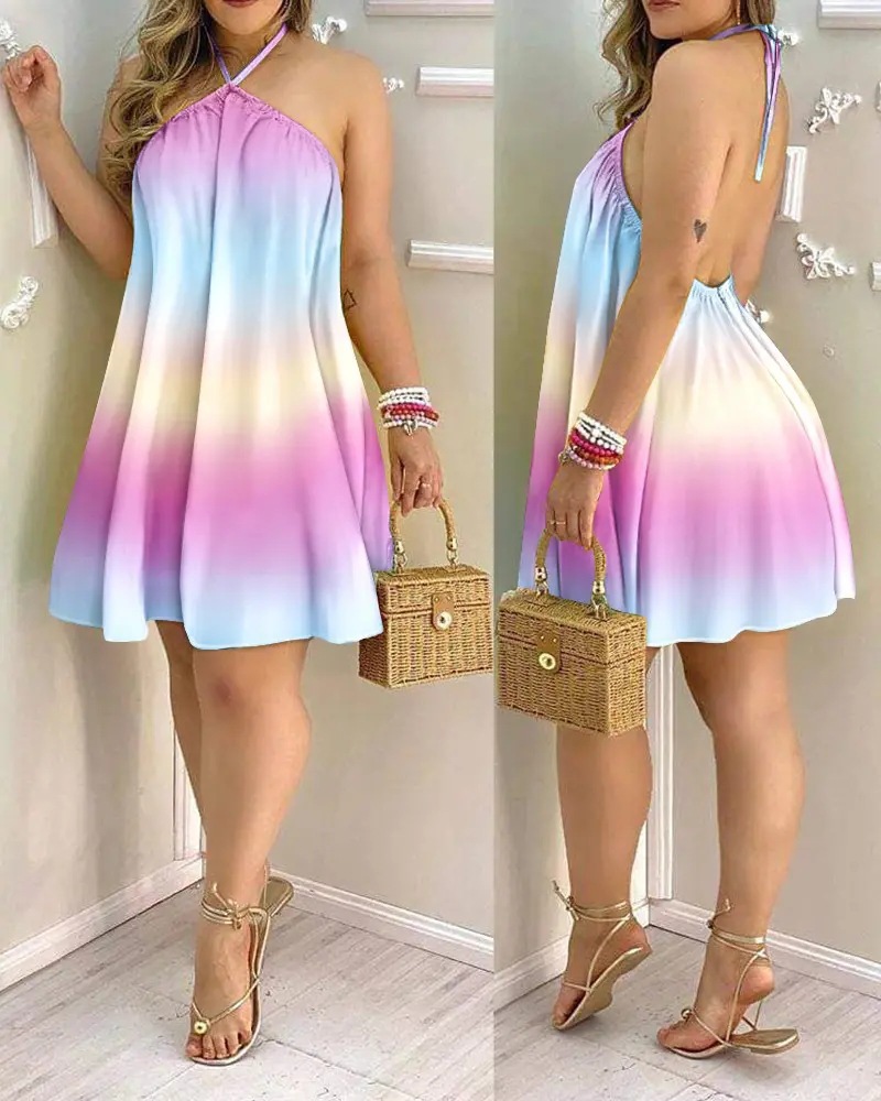 Boho Floral Halter Neck Backless Summer Dress