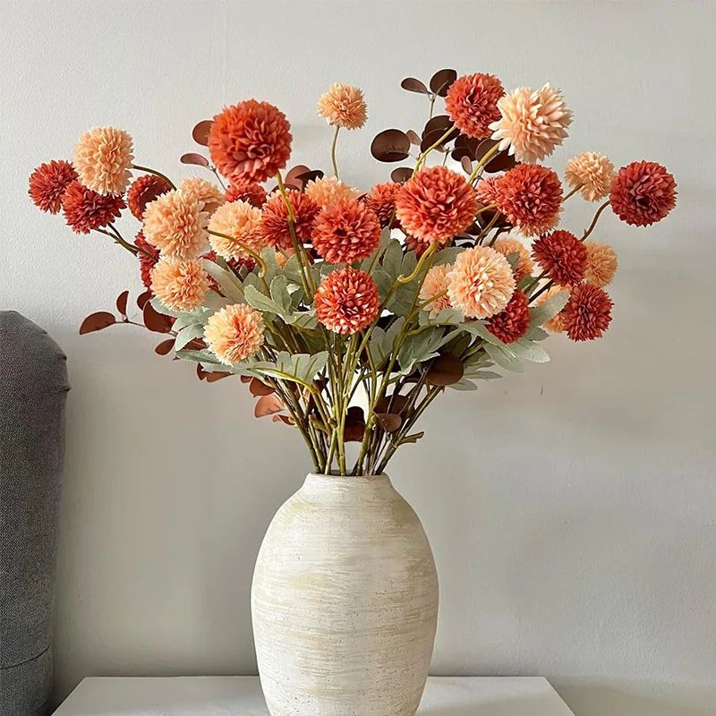 Elegant Faux Pompon Mum Stems – Realistic Autumn Chrysanthemum Ball Flowers for Bouquets & Home Decor