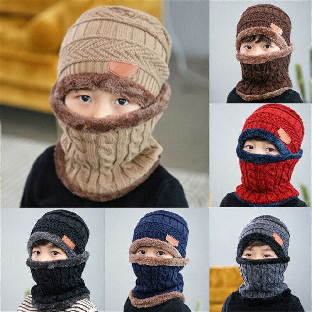 Kids Winter Neck Scarf and Beanie Set – Warm Fleece Knitted Ski Cap and Scarf for Boys and Girls