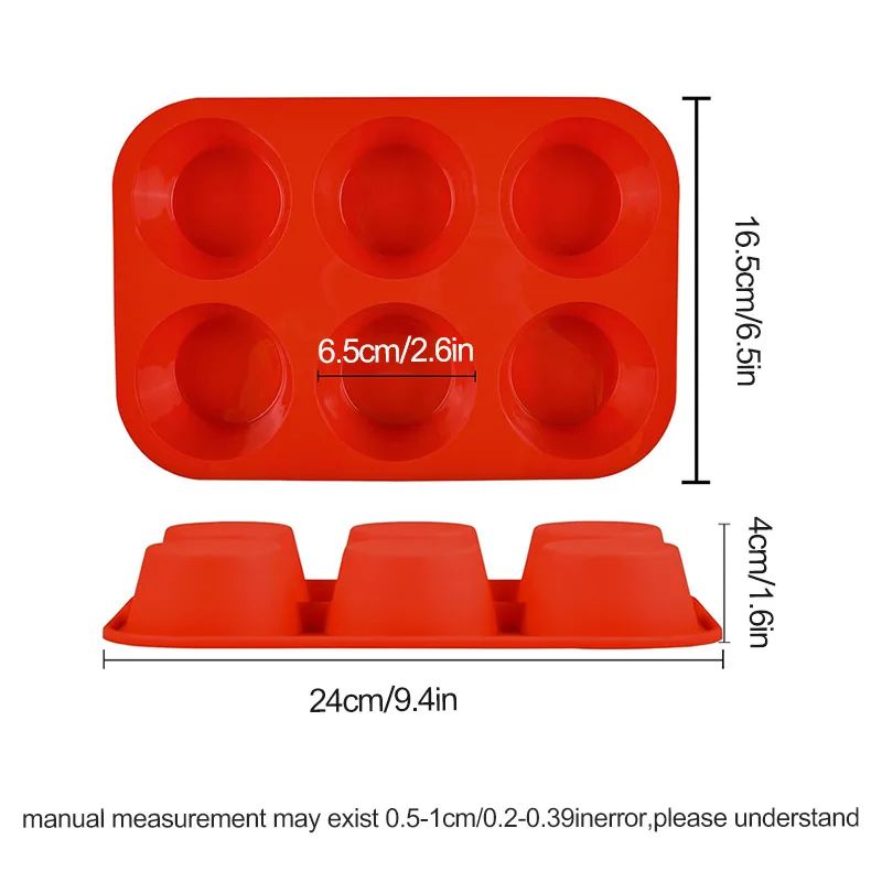 6 Cup Silicone Jumbo Muffin Pan Large Cupcake and Popover Baking Tray