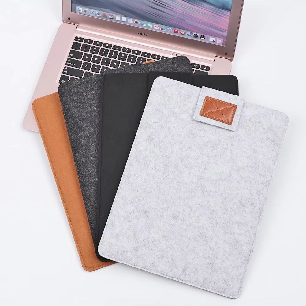 Ultra Thin Wool Felt Laptop Sleeve With PU Leather Stand Case
