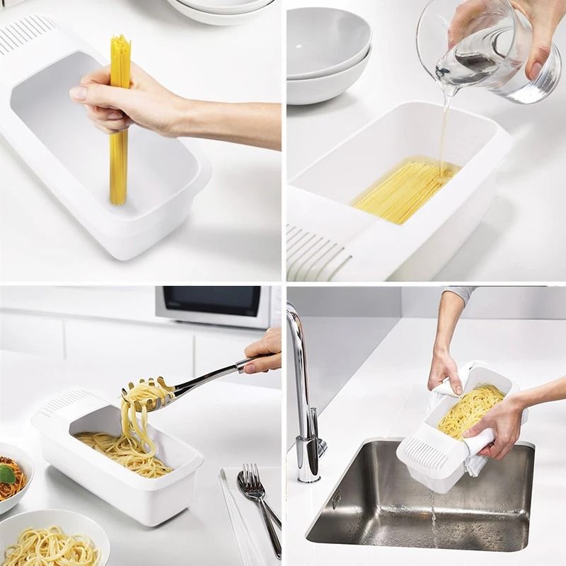 Eco Friendly Microwave Pasta Cooker with Strainer Noodle Cooking Container