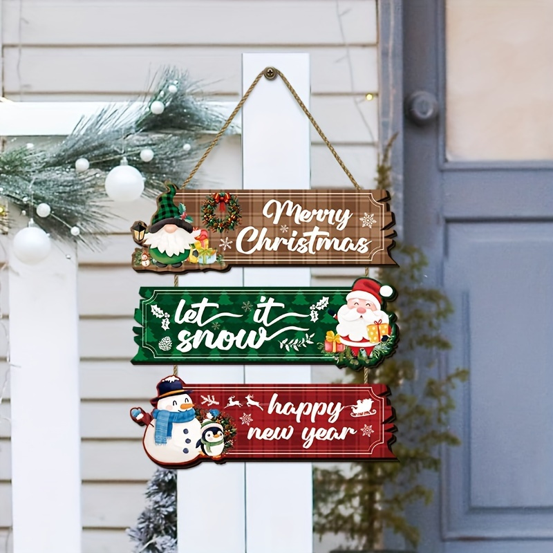 Decorat Snowman Santa 2D Wooden Crafts Hang Party, Christmas Door Window Hangings, Colorful Paintings Welcome To Hang