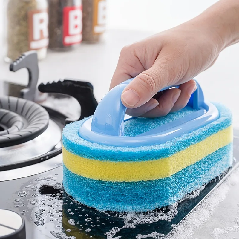 Household Cleaning Brush With Handle, Durable Scrubbing Sponge, Kitchen Bathroom Tub Brush, Dish Soap Cleaning Tool