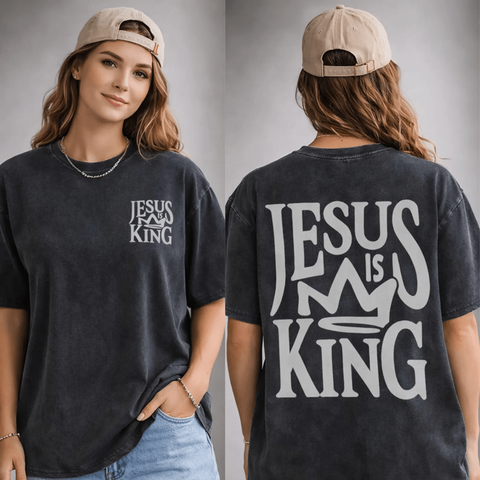 Jesus Is King Shirt Oversized Vintage Christian Tee Faith Streetwear Unisex Gift