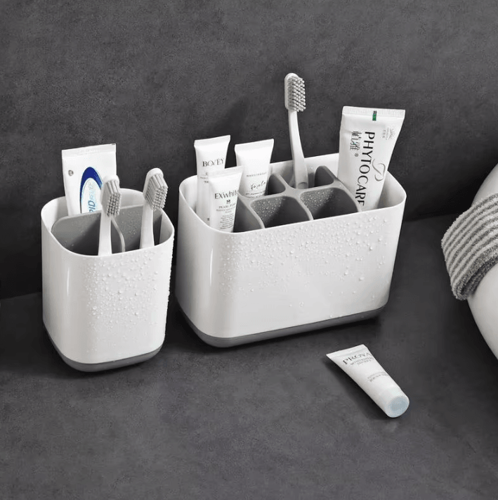 Toothbrush Holder Rack – Plastic Electric Toothbrush & Toothpaste Storage Organizer for Bathroom