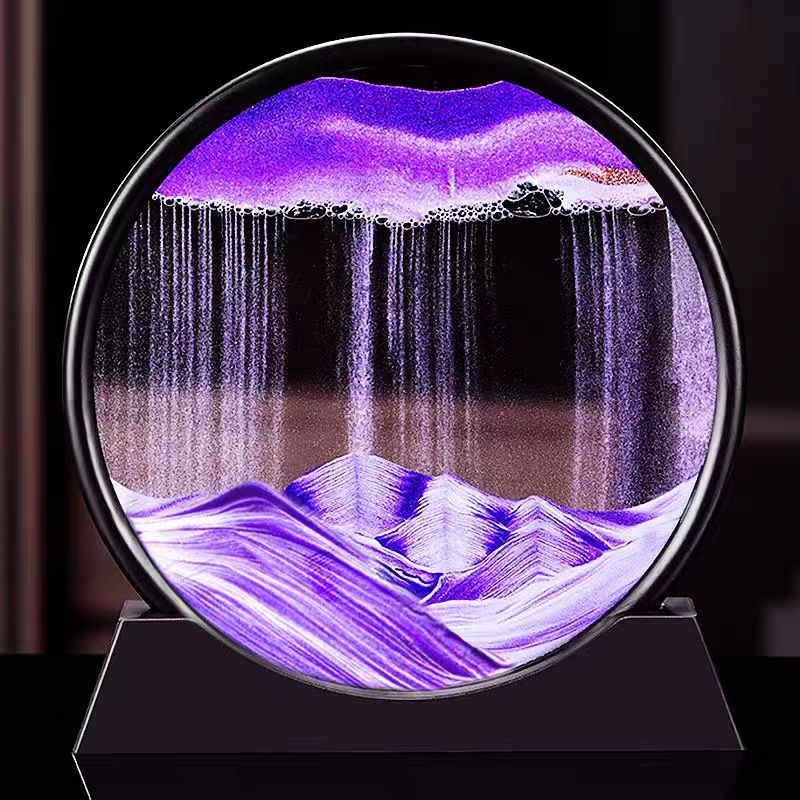 Round Glass Sand Art, Deep Sea Sandscape, Flowing Quicksand Painting, Moving Hourglass, Office Home Decor, Unique Gift