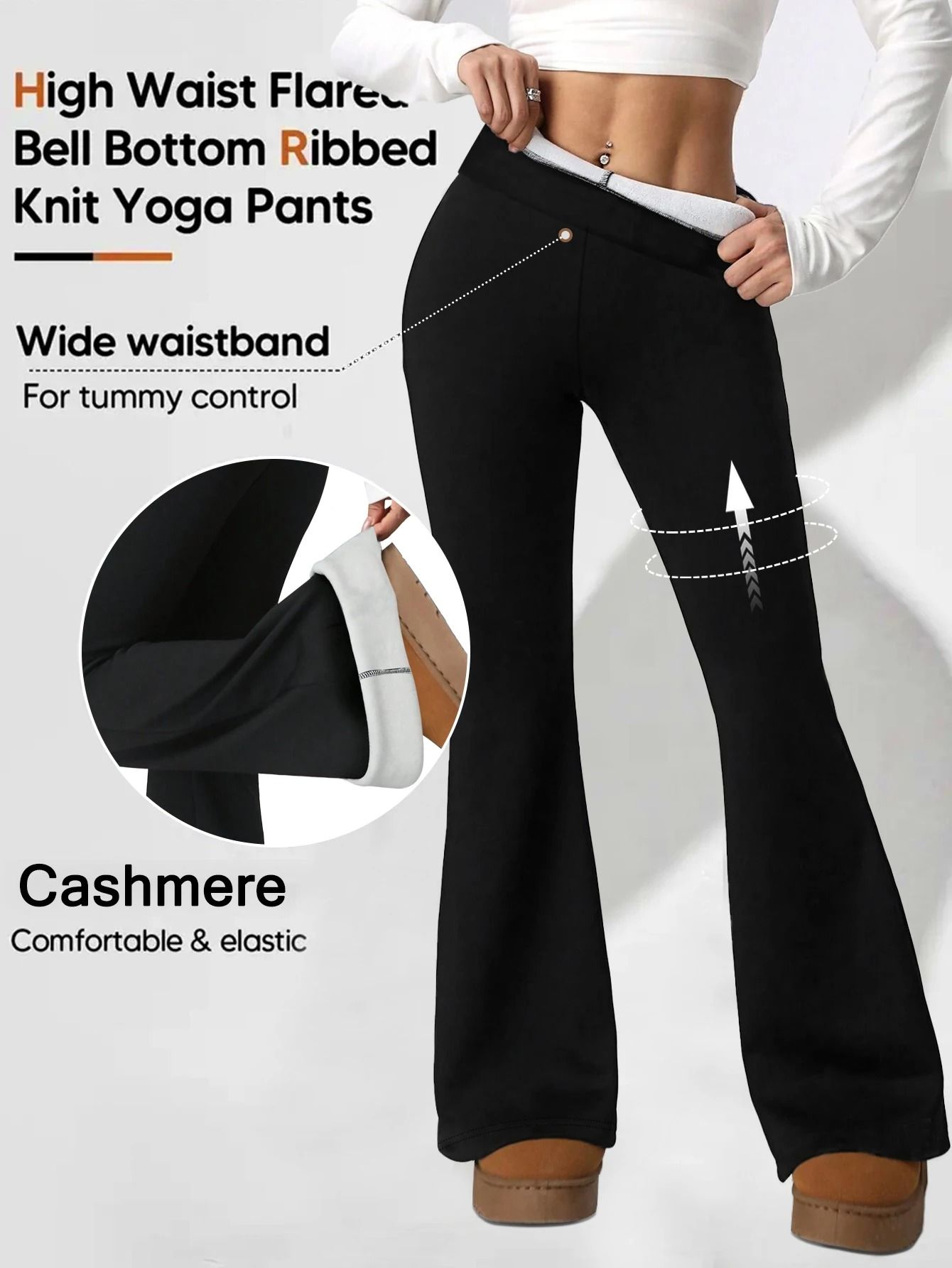 Soft Warm Plush High Waisted Bell Bottom Pants for Winter