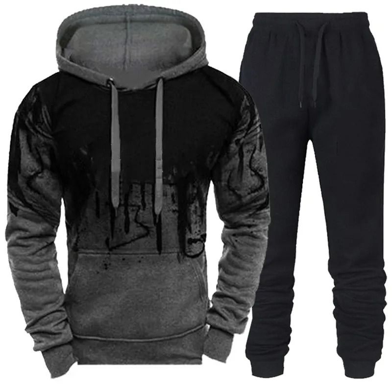 Mens Camouflage Tracksuit Hoodie and Pants Set for Autumn and Winter
