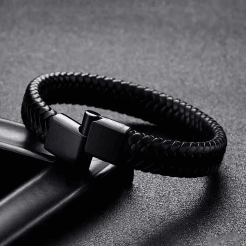 Mens Woven Leather Bracelet Open Bangle Adjustable Braided Wristband