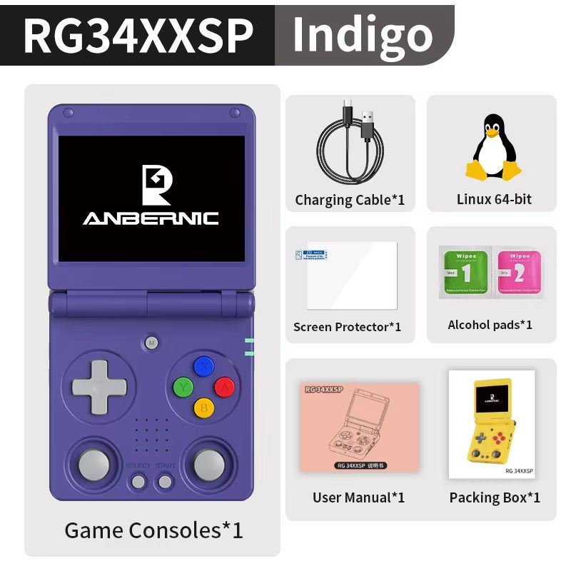 Anbernic RG34XXSP Retro Handheld Game Console – Flip Design with 3.4