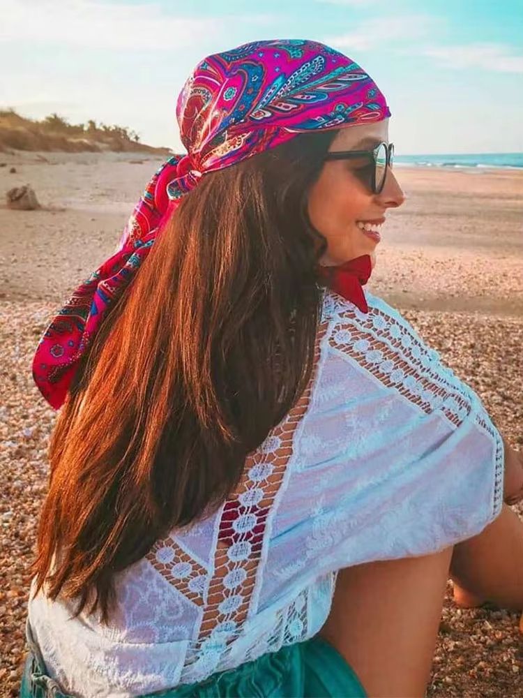 Fashion Print Silk Satin Headband Scarf for Women – 35.43x35.43in Hijab, Bandana, Neck Wrap & Sun Protection Shawl