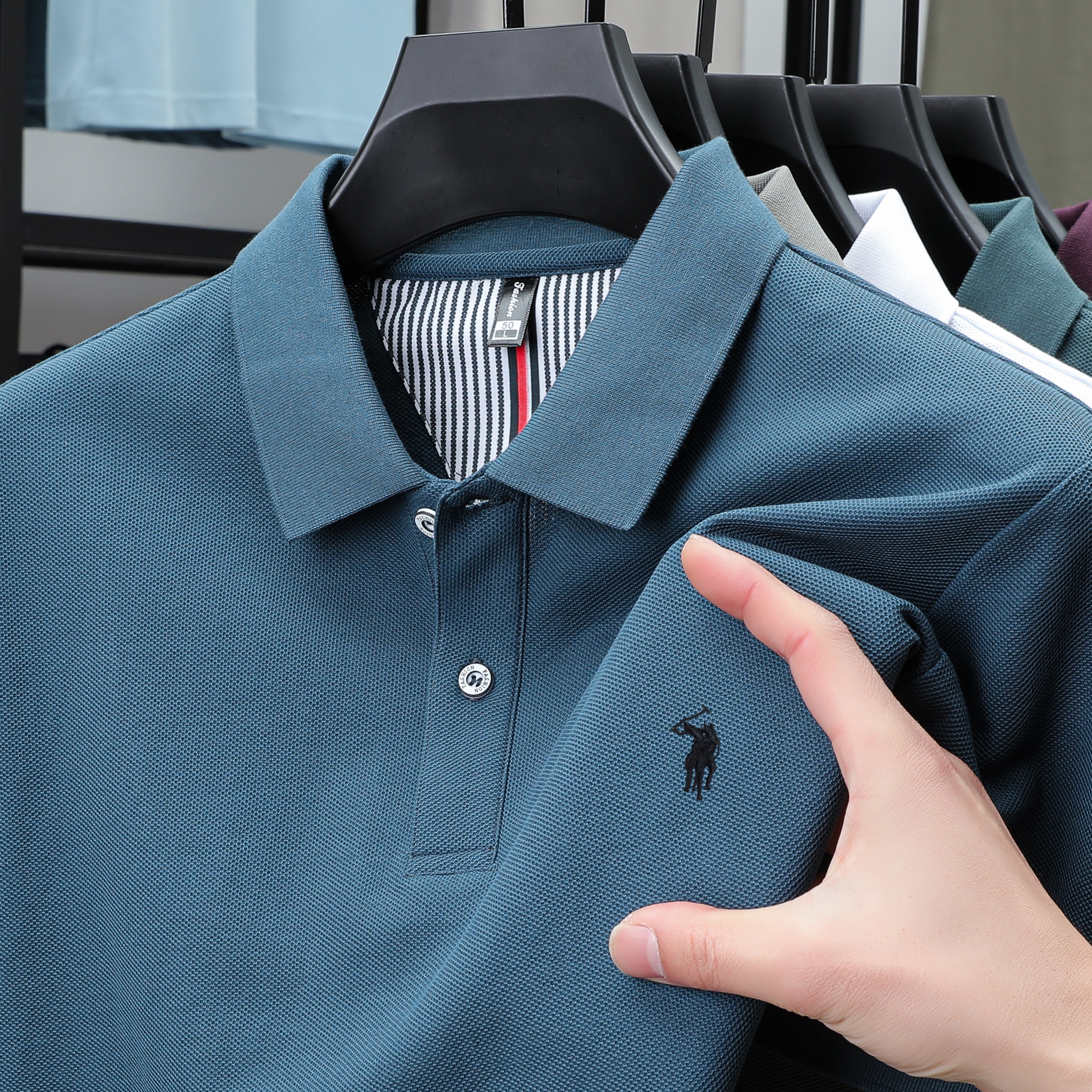 Men's Cotton Polo Shirt with Embroidery Breathable Business Casual Summer Fit