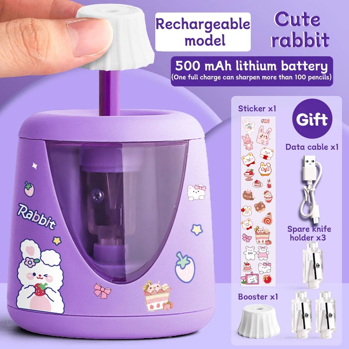 Electric Automatic Pencil Sharpener Cartoon Space Design Kids School and Office Stationery