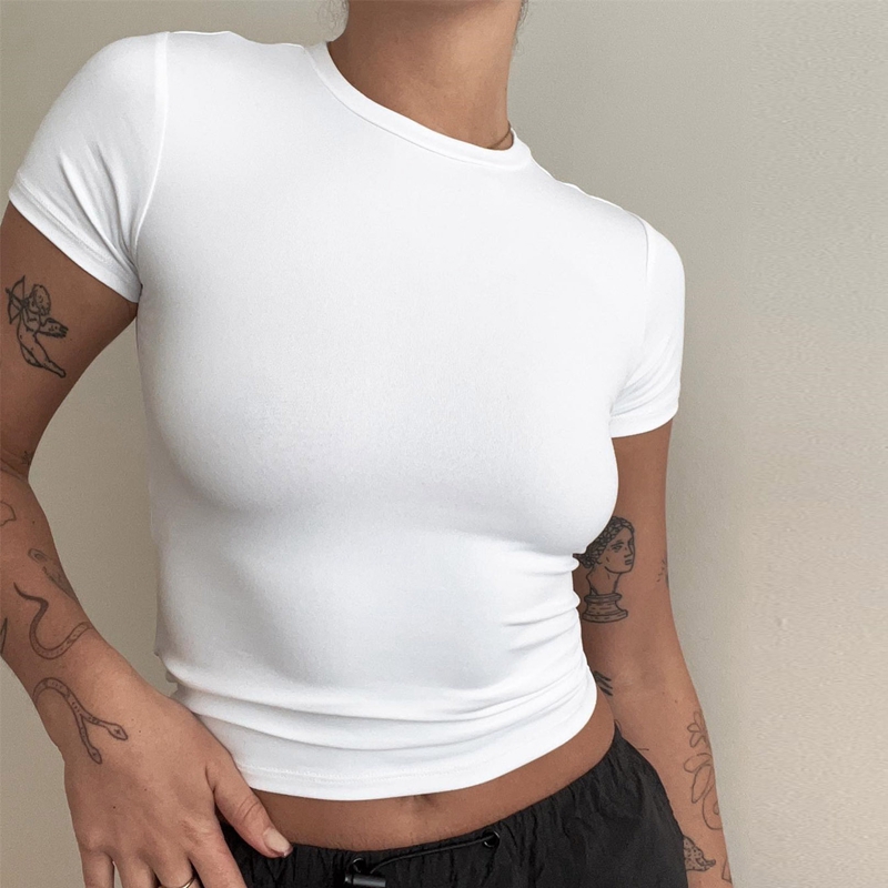 Slim Fit Knit Tee for Women Soft O Neck Streetwear Top