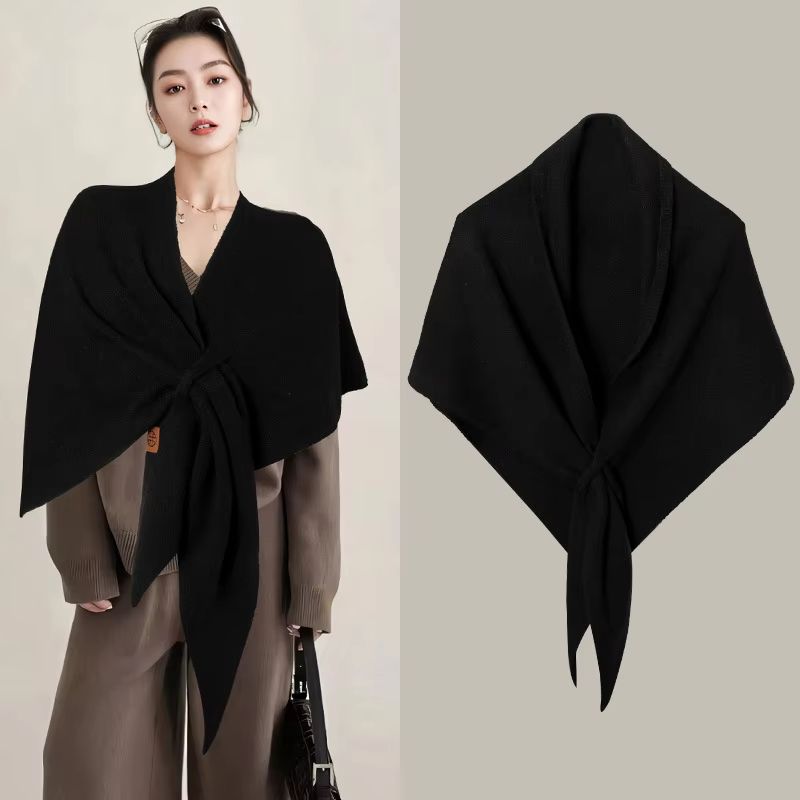 Korean-Style Wool Blend Triangular Shawl for Women – Autumn & Winter Thick Warm Neck Wrap