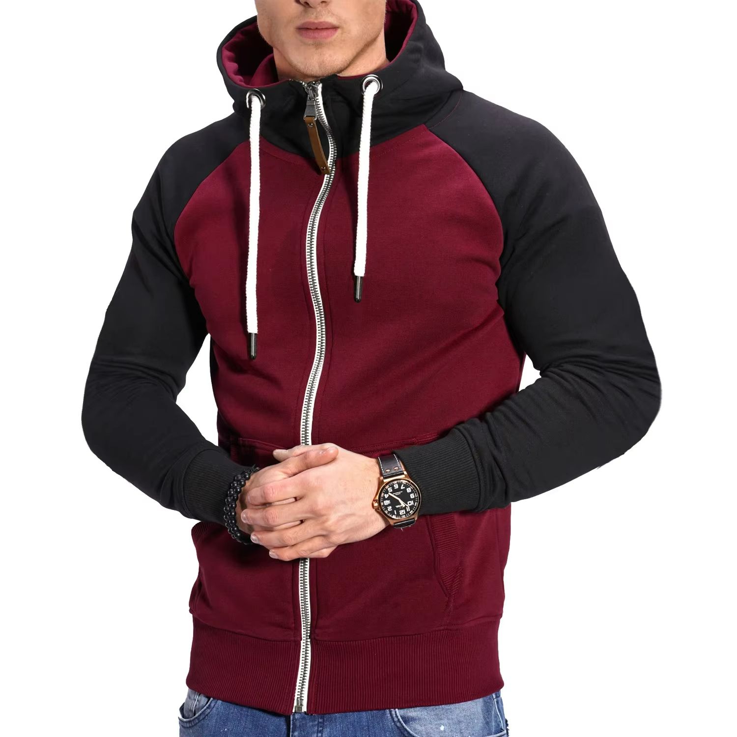 Men's High Neck Zipper Hoodie Long Sleeve Pullover Sweatshirt Jacket