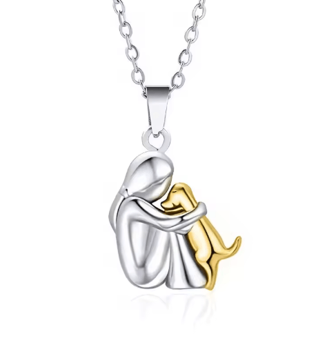 Alloy Hug Pendant Necklace Dog Lover Charm Necklace for Everyday and Elegant Wear