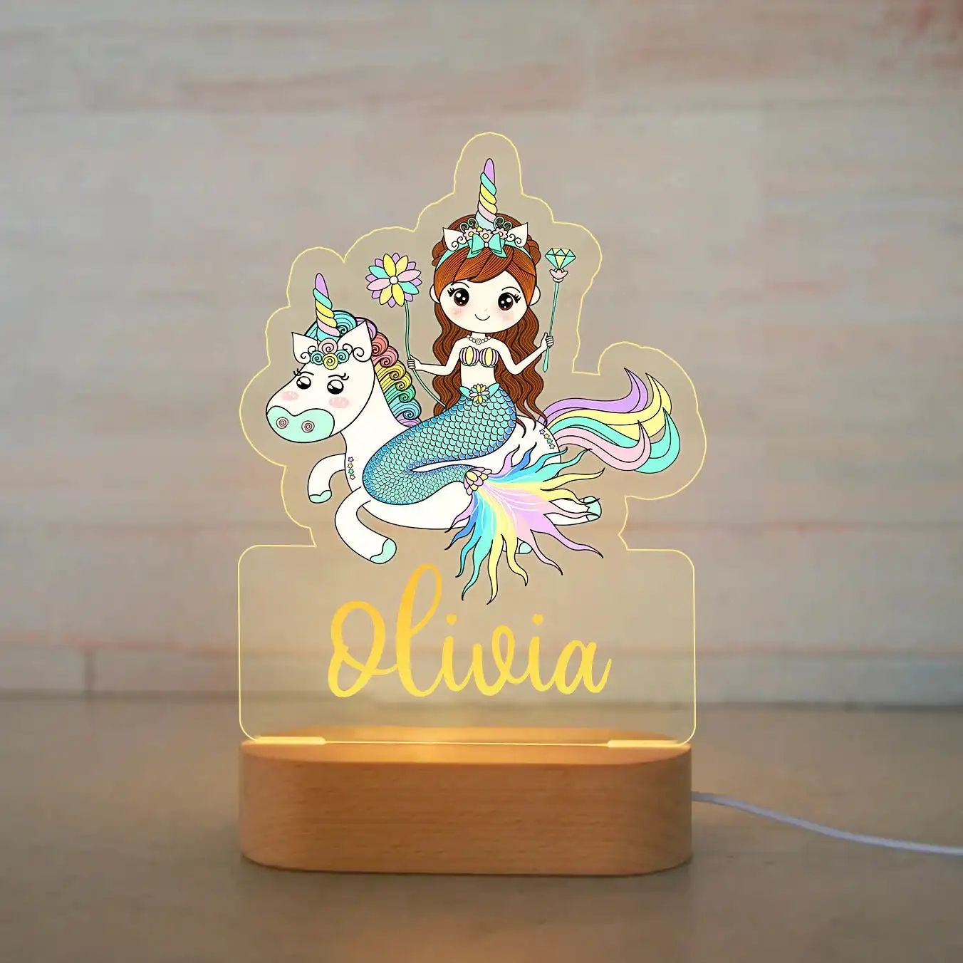 Personalized Kids Night Light Custom Name Animal Acrylic Lamp