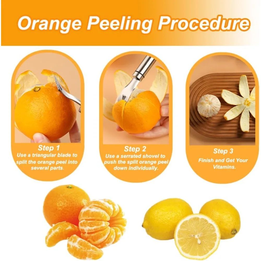 Stainless Steel Orange Peeler Tool with Ergonomic Citrus Cutter Design