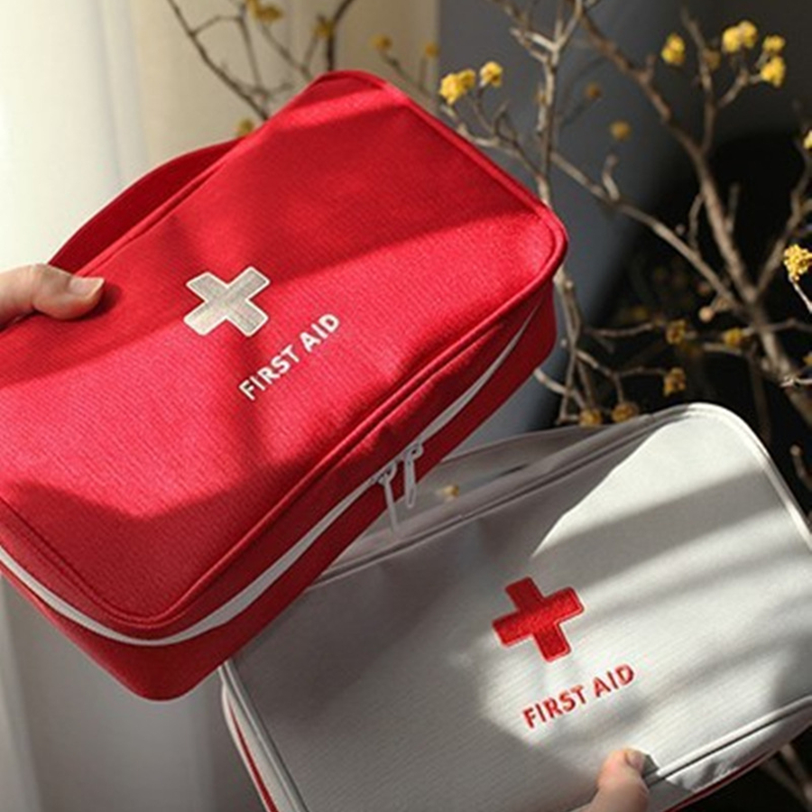Health Medicine Storage Case, Portable Travel First Aid Kit, Oxford Cloth Emergency Tote Bag, Outdoor Medical Bag Red