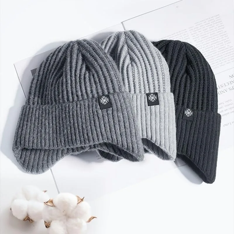 Cycling Ear Protection Men Winter Knitted Hat, Plush Warmth Peaked Cap, Faux Fur Lined Bomber Hats
