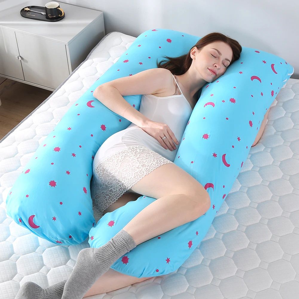 U-Shape Maternity Pillow Case – Pure Cotton Multifunction Pregnancy Body Pillow Cover (27.6 x 51.2 in)