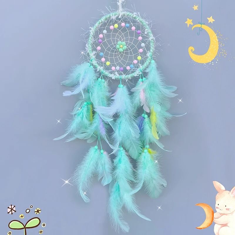 Cream Flower Dream Catcher | Handmade Feather Wind Chimes & Pastel Wall Pendant