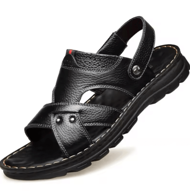 Genuine Leather Mens Beach Sandals with Thick Non-Slip Sole