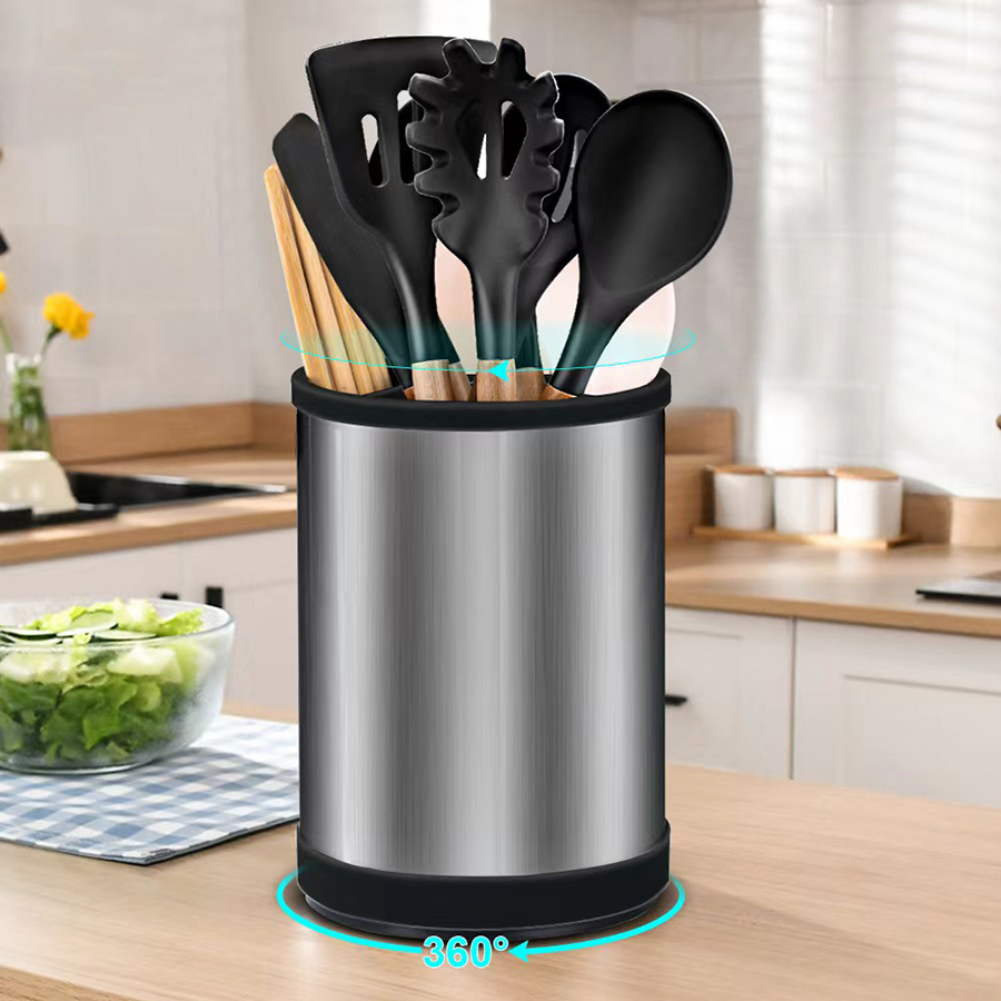 Kitchen Storage Rack with Rotatable Stainless Steel Silica Gel Barrel, Tableware Holder