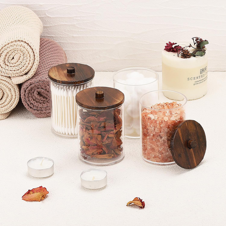 Bathroom Storage Jars Set Clear Plastic Apothecary Jars Qtip Holder Organizer